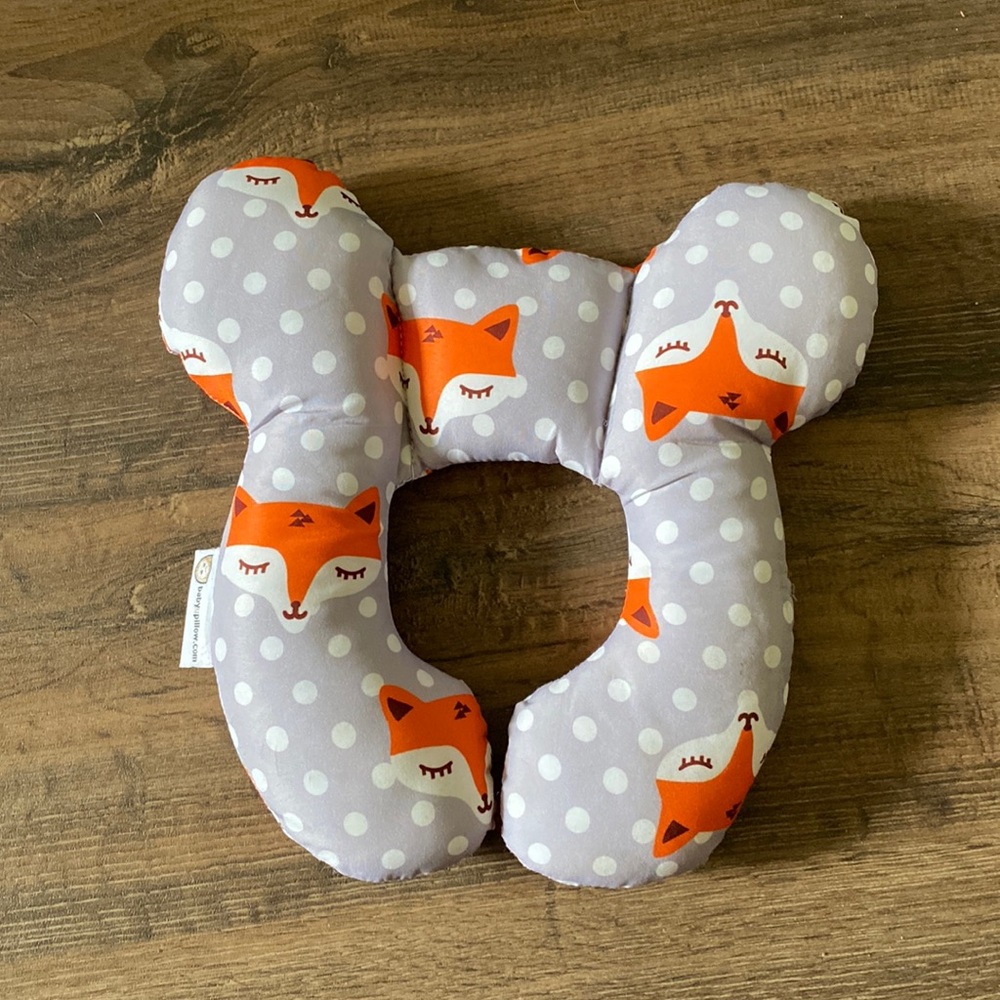 Newborn baby pillow neck support nap sleep purple fox polka dot car seat